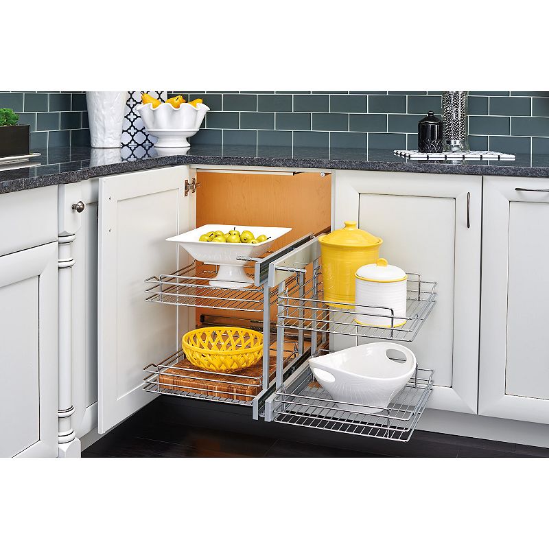 Rev-A-Shelf 5PSP-18-CR 18 Inch Blind Corner Kitchen Cabinet Organizer， Chrome