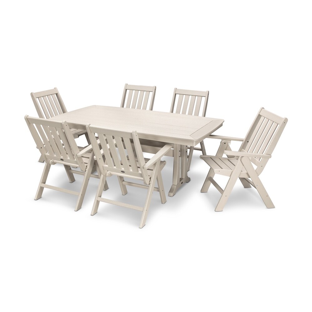 POLYWOOD Vineyard 7 Piece Nautical Trestle Folding Dining Set