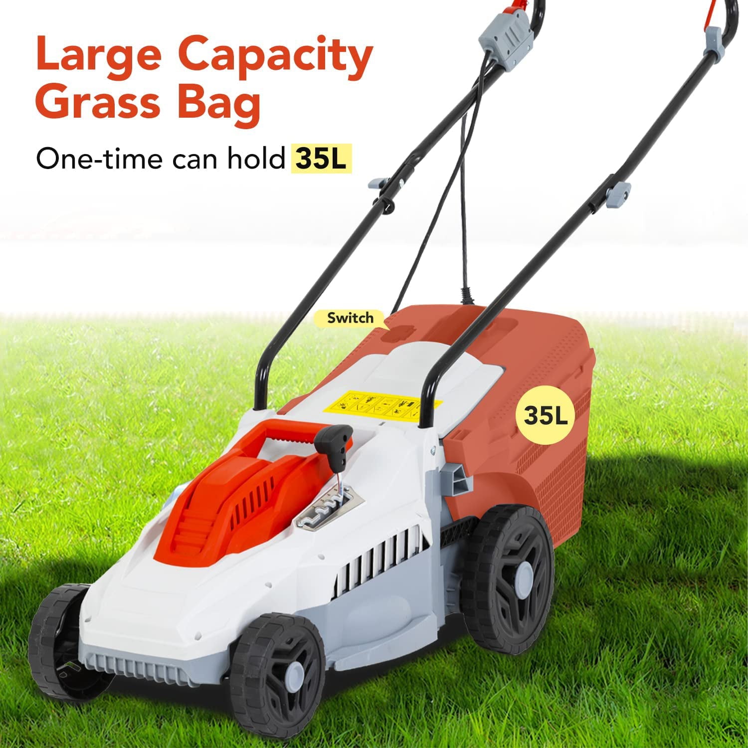 Electric Lawn Mower Grass Cutter Machine,Corded, 12 Amp, 13-Inch with Collection Box，Grey