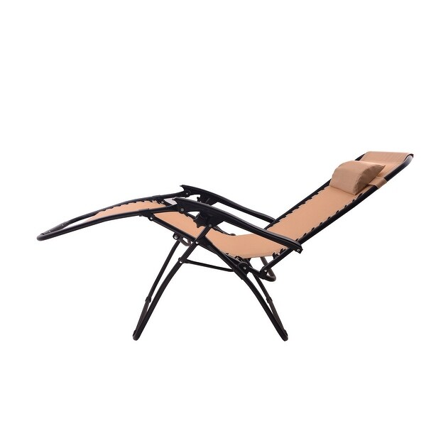 Zero Gravity Chair Case Lounge Outdoor Patio Beach Yard Garden Canopy Sunshade Utility Tray Cup Holder Tan Beige Two Pack