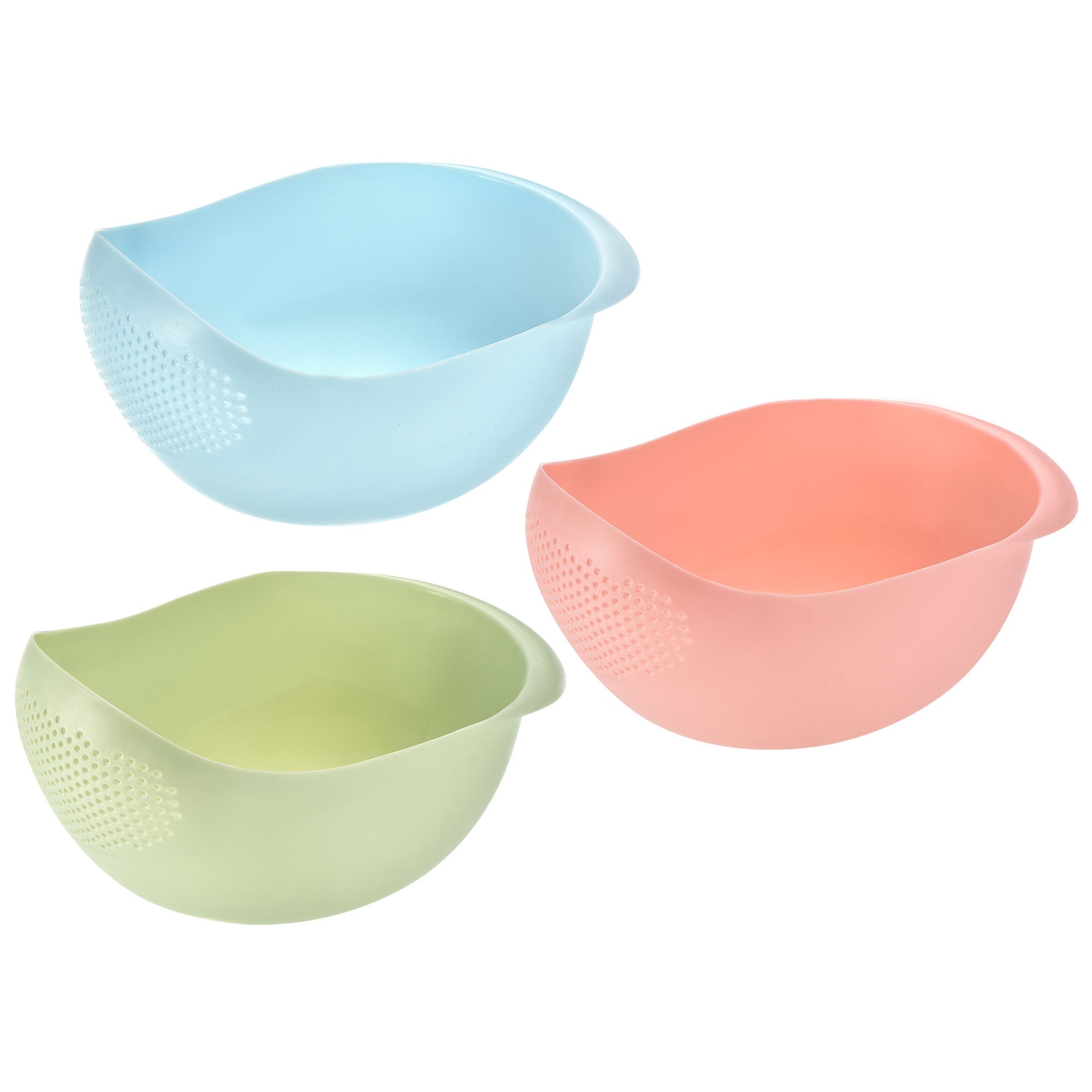 3pcs Kitchen Rice Drain Bowl Fruit Washing Basket with Handle - Pink