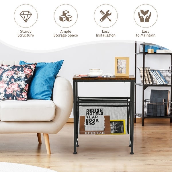 Accent Sofa Side Table Narrow End Table with Magazine Holder