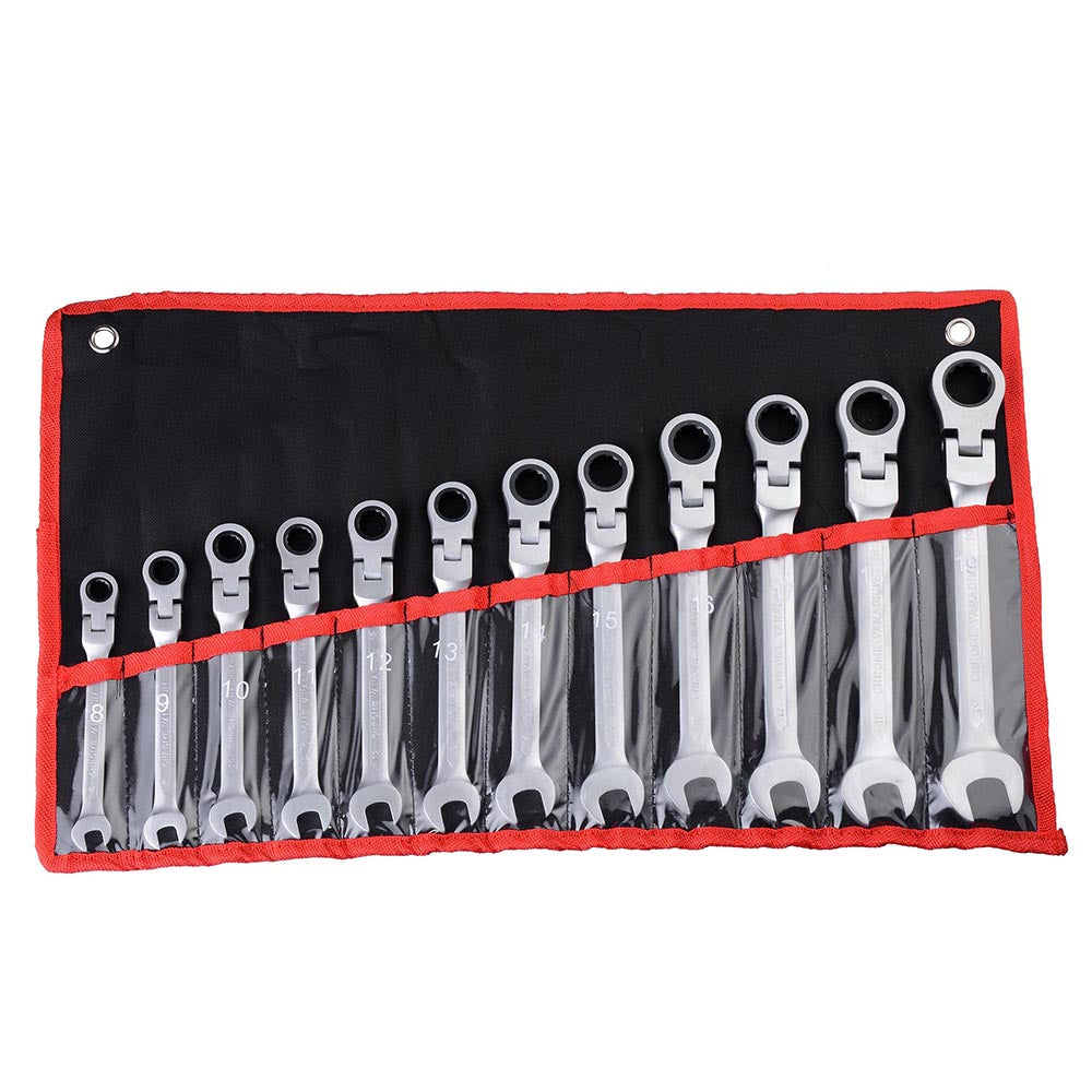 Yescom 12pcs Double Open Box Ended Ratcheting Wrench Spanner Kit