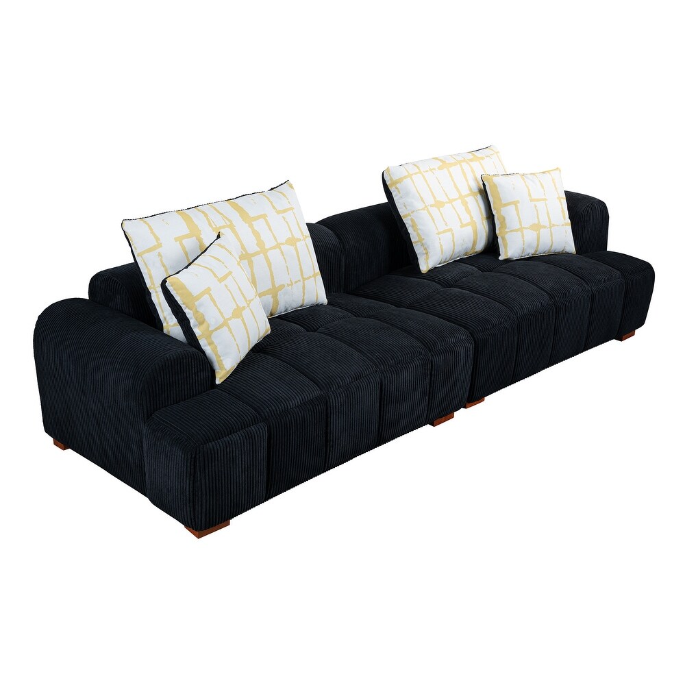 Ouyessir Modern 4 Seater Sectional Sofa Couch Corduroy Fabric Comfy Sofa with 4 Pillows