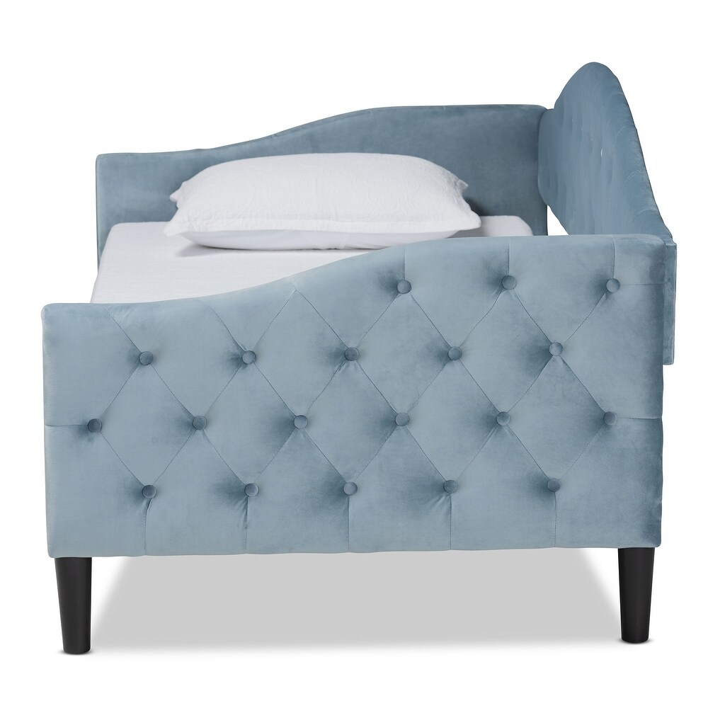 Benjamin Modern Contemporary Light Blue Velvet Upholstered Wood Daybed