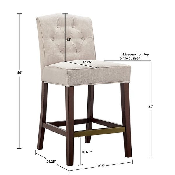 Marian Wood Counter Stool Fabric Cushioned Seat Dining Chair in Tan