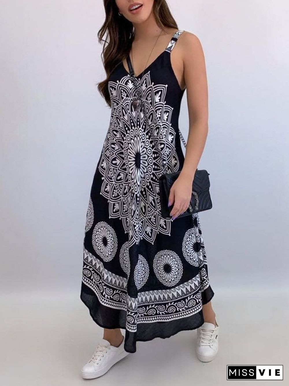 Boho Mandala Print Wide Strap Dress P10321