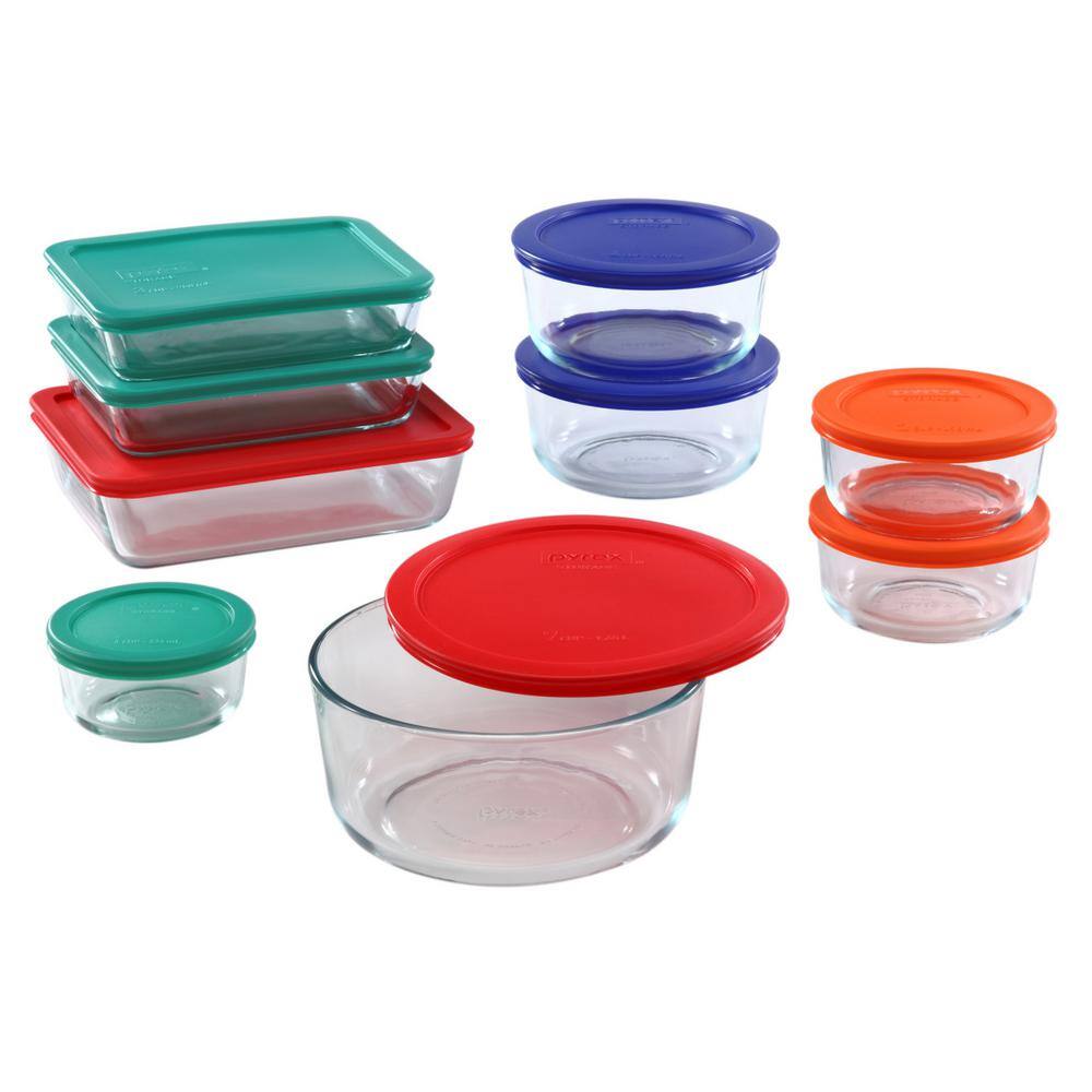 Pyrex Simply Store 18-Piece Glass Storage Set with Assorted Colored Lids 1110608