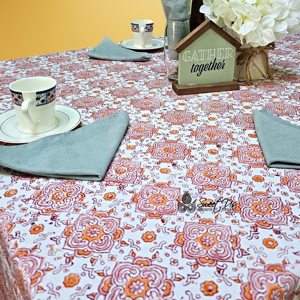 Cotton Pristine Floral Diamonds Tablecloth Rectangle