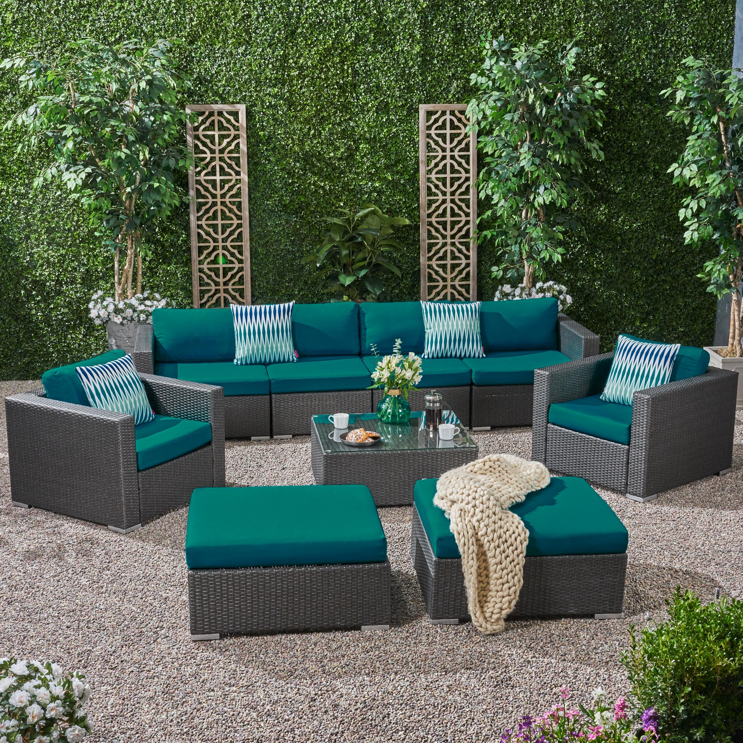 Kyra Outdoor 6 Seater Wicker Modular Sectional Sofa Set with Sunbrella Cushions