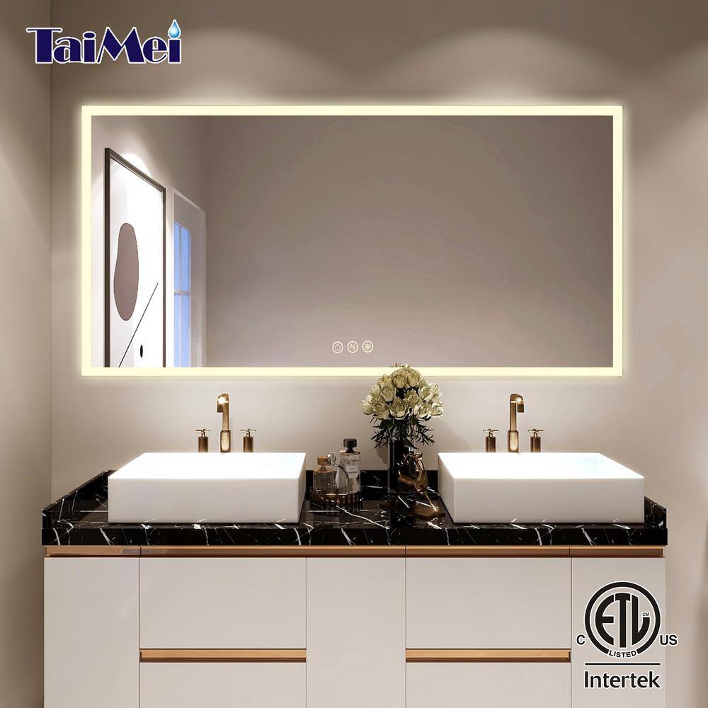 TaiMei 72 in. W x 36 in. H Rectangular Frameless LED Wall Bathroom Vanity Mirror in Polished Crystal MC04-7236SF2