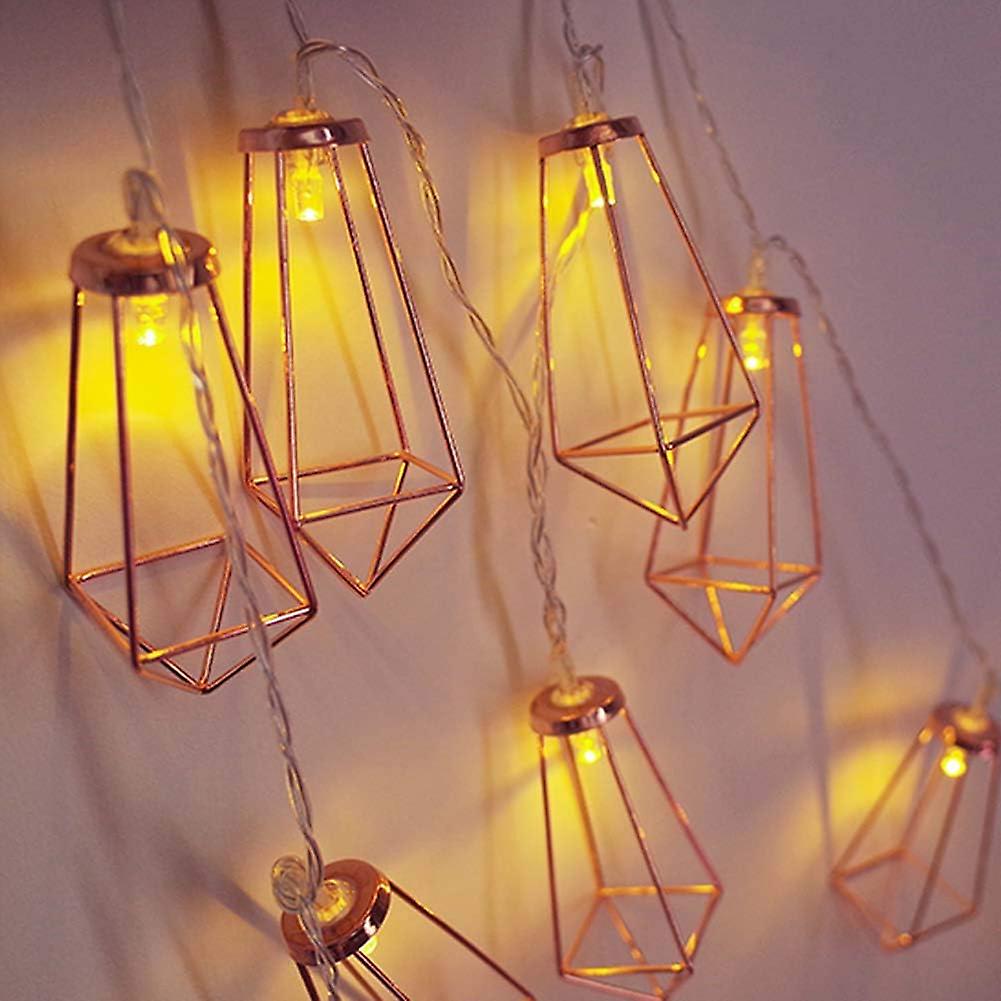 20 Led 3m Diamond String Lights Battery Operated， Geometric Fairy Lights Warm White， Rose Gold Metal Lamps Decor For Indoor Wedding Party Bedroom Chri