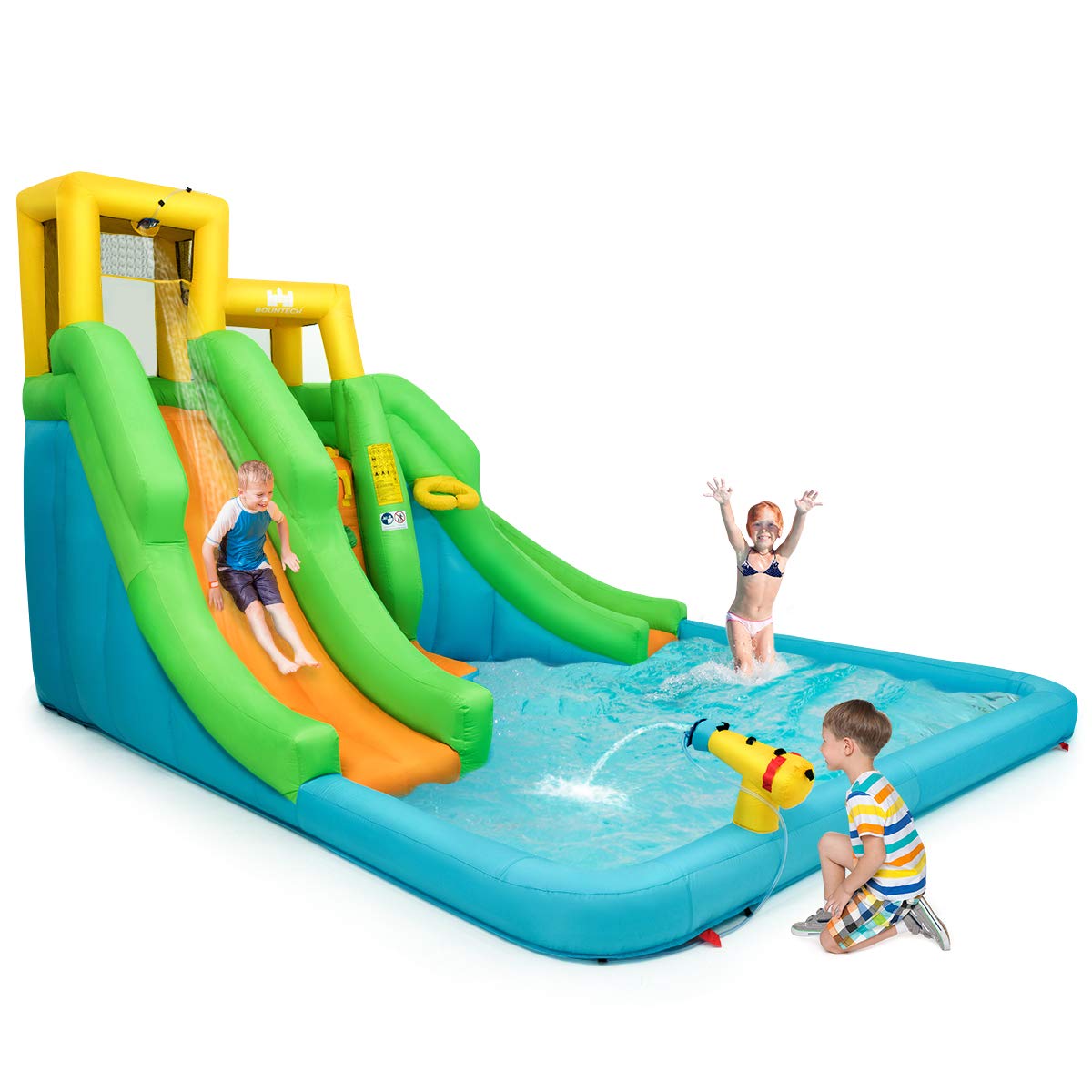 Inflatable Bounce House, Mighty Water Pool with Two Slides