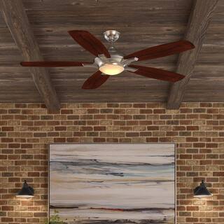 Home Decorators Collection Petersford 52 in. Integrated LED Indoor Brushed Nickel Ceiling Fan with Light Kit and Remote Control 24425