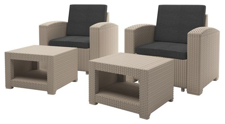 4pc  Weather Beige Wicker / Rattan Patio Set Dark Grey Cushions   Tropical   Outdoor Lounge Sets   by Homesquare  Houzz