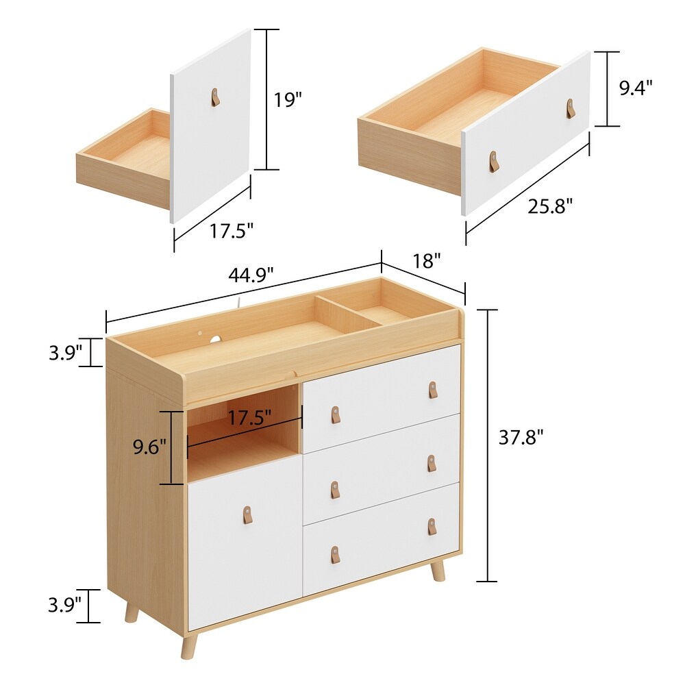 Baby Changing Table Dresser with 4 Drawers Shelf Hidden Trash Storage