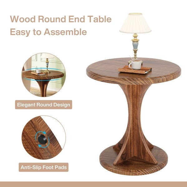 Small End Table，Wood Round Side Table for Living Room Bedroom