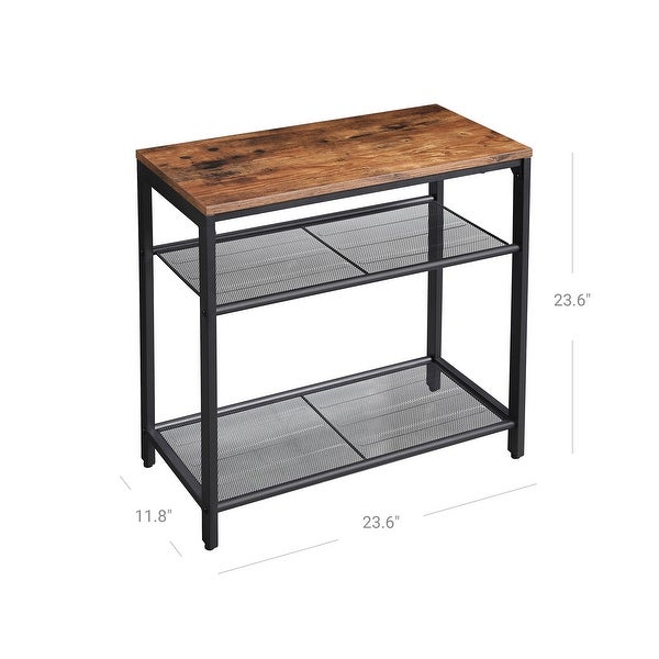 VASAGLE Metal Wood Room Side Table， 3-Tier Slim End Table with Engineered Wood and Mesh Shelves， Industrial Rustic Brown