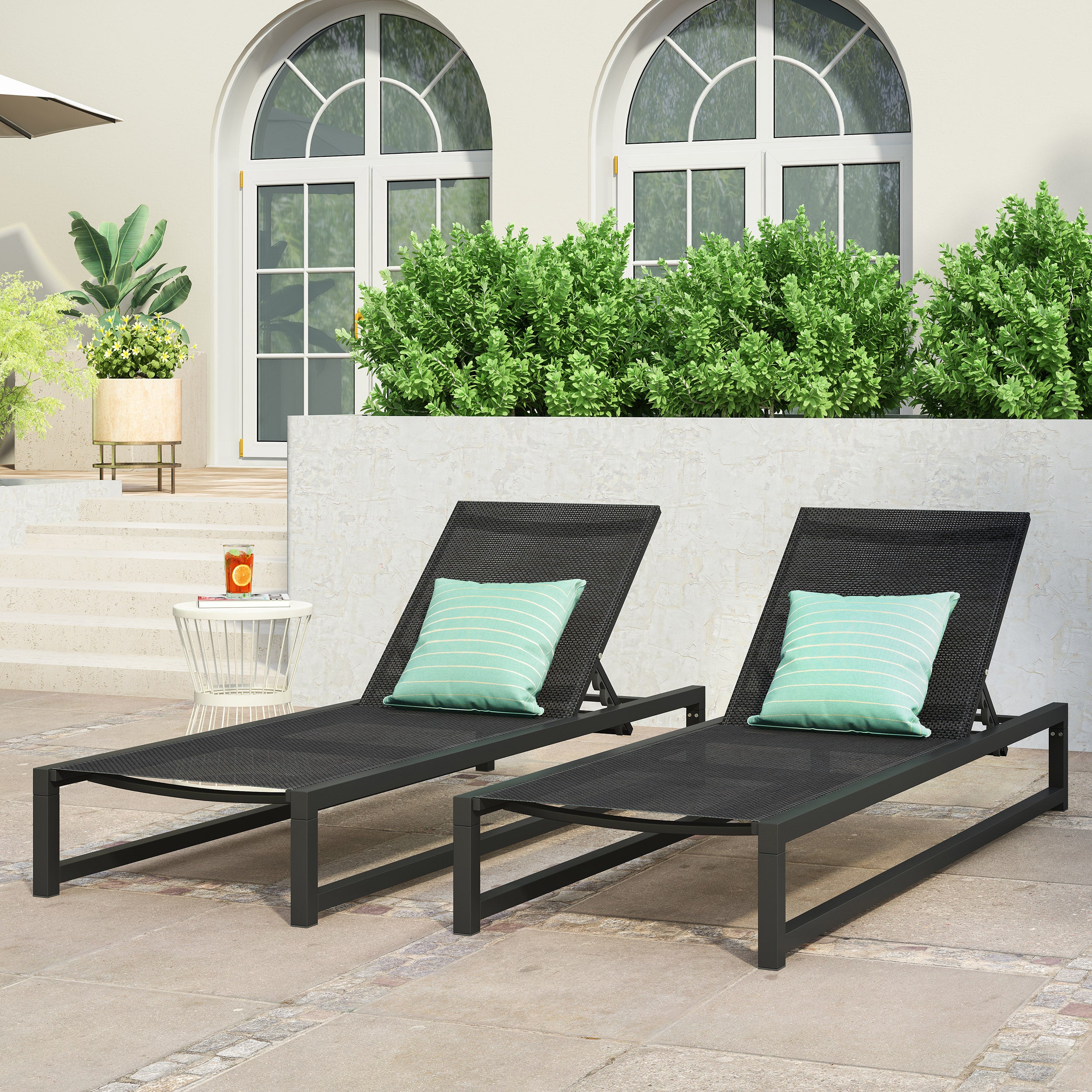 Moderna Outdoor Aluminum Chaise Lounge with Mesh Seating (Set of 2)