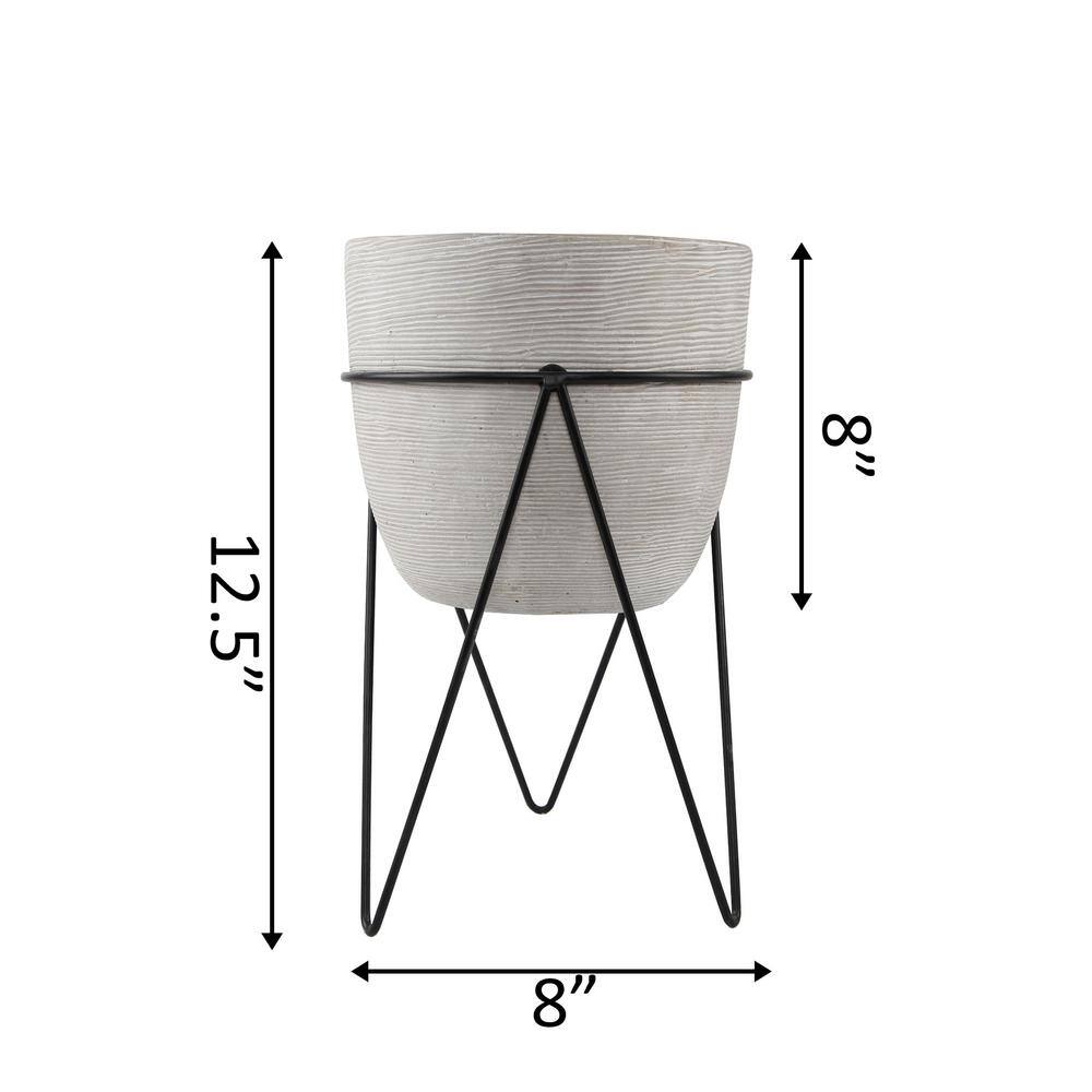 Flora Bunda 12.5 in. H Gray Cement Concrete Planter on Metal Stand Mid-Century Planter EM1745E-GY