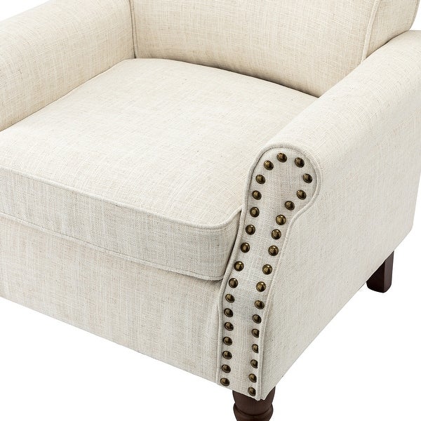 Nyctelius Upholstered Comfy Accent chair with Classic Turned Wooden Legs and Nailhead Trim by HULALA HOME