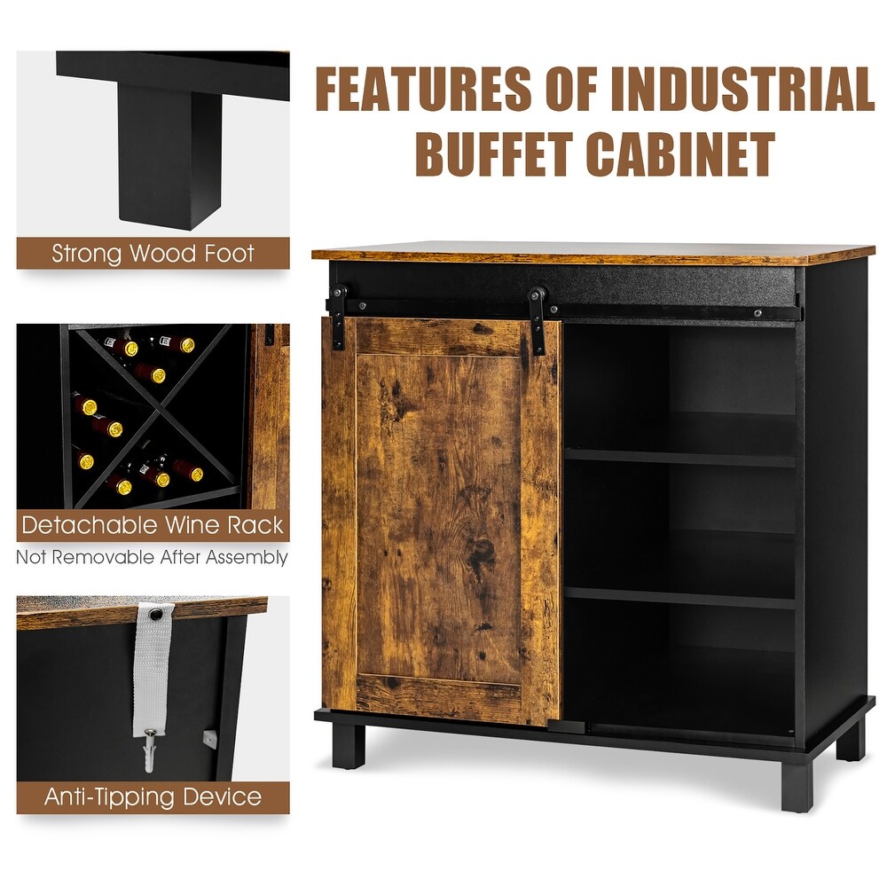 Kitchen Buffet Storage Cabinet Sideboard w/Sliding Barn Door Wine Rack