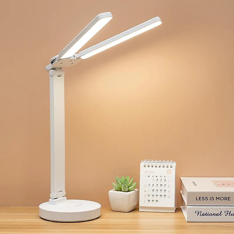 LED USB Desk Lamp Double-Head Lighting Eye Protection Dimmable Table Lamp For Reading Multi-Angle Foldable Night Lights