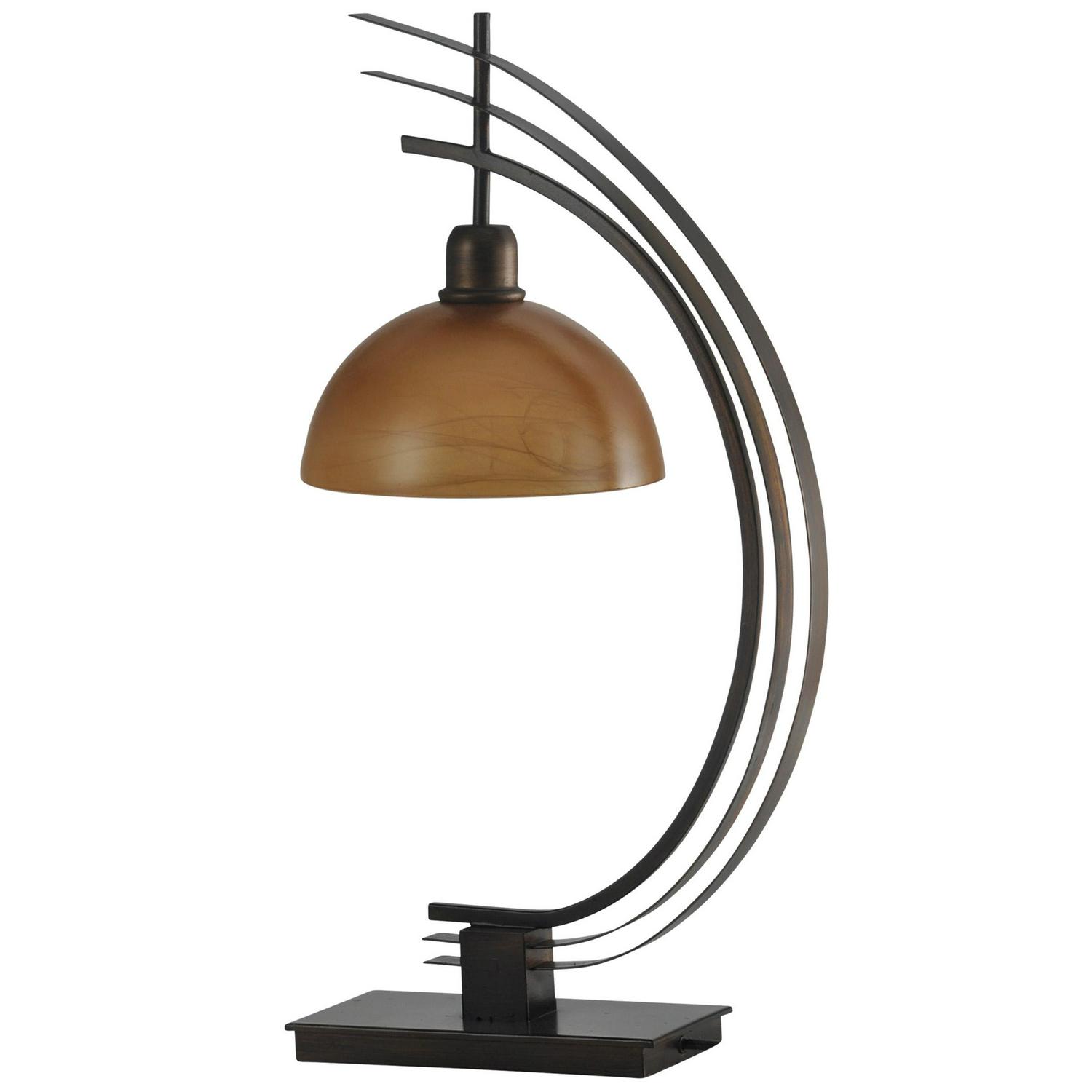 Accent Table Lamp  Bronze Finish  Amber Glass Shade