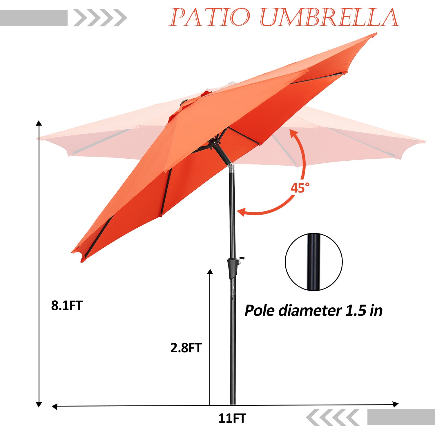 Ainfox 11FT Patio Umbrella Outdoor Portable Sun Umbrella Adjustable Angle  Yard Garden Umbrella Folding Sunshade Umbrella with Hand-cranking and Tilt Waterproof UV-proof