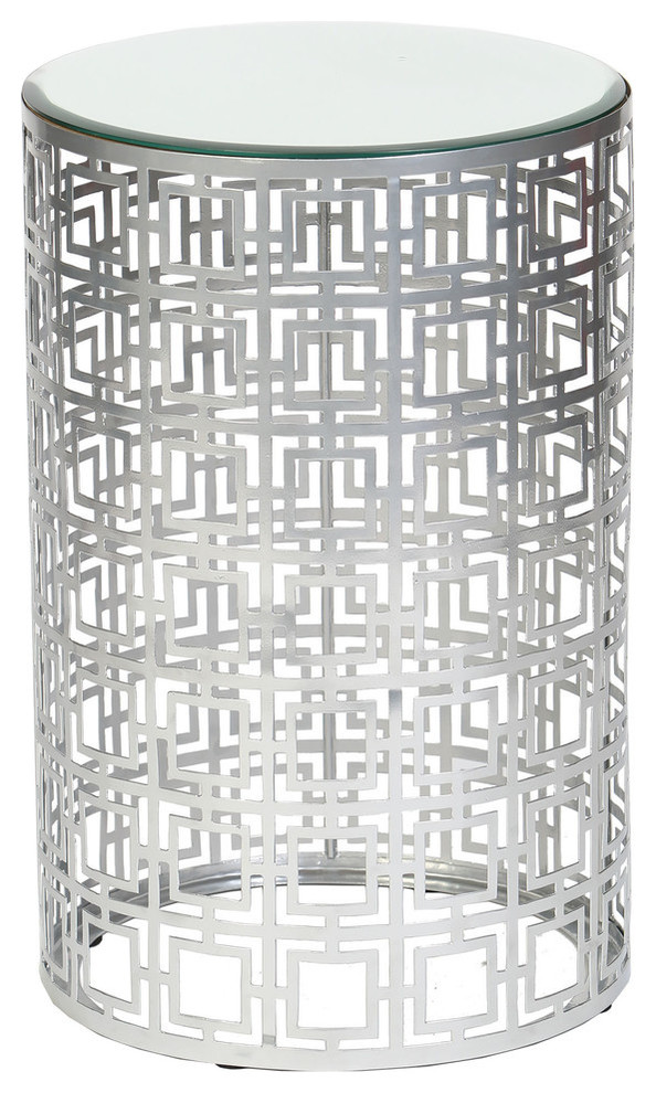 Round Aluminum Accent Table With Pierced Geometric Pattern In Nickel Finish   Contemporary   Side Tables And End Tables   by Prima Design Source  Houzz