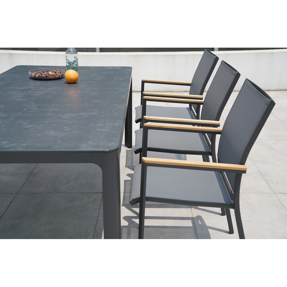 Decker Dark Gray 9 Piece Dining Set with Tribeca with Ceramic Glass Table Top