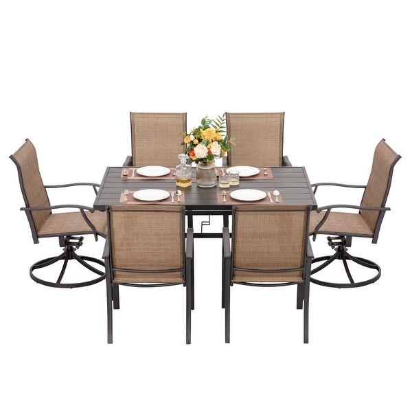 Outdoor 7Piece Dining Set，Textilene Fabric，Powdercoated Iron Frame