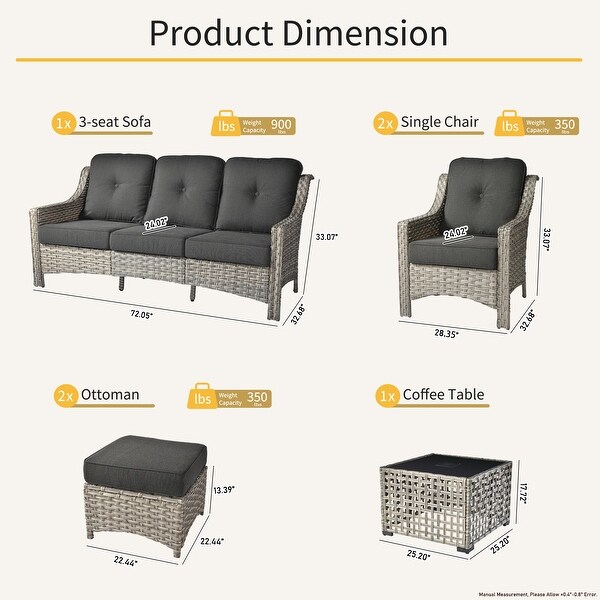 OVIOS 6 Pieces Outdoor Wicker Set With SolarPowered Table