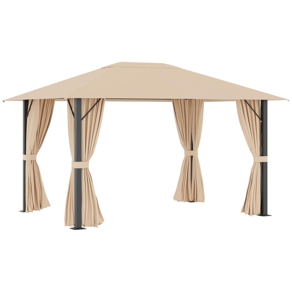 Outsunny 13' x 10' Patio Gazebo Outdoor Canopy Shelter with Sidewalls  Vented Roof  Aluminum Frame for Garden  Lawn  Backyard