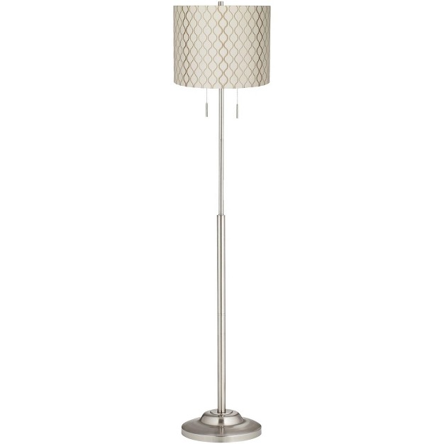 Tall Brushed Nickel Off White Embroidered Hourglass Drum Shade For Living Room Bedroom Office House