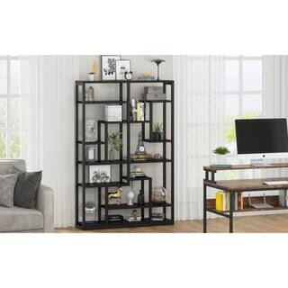 BYBLIGHT Eulas 70.8 in. Black Wood 10 Shelf Etagere Bookcase with Open Shelves BB-CJ148DT