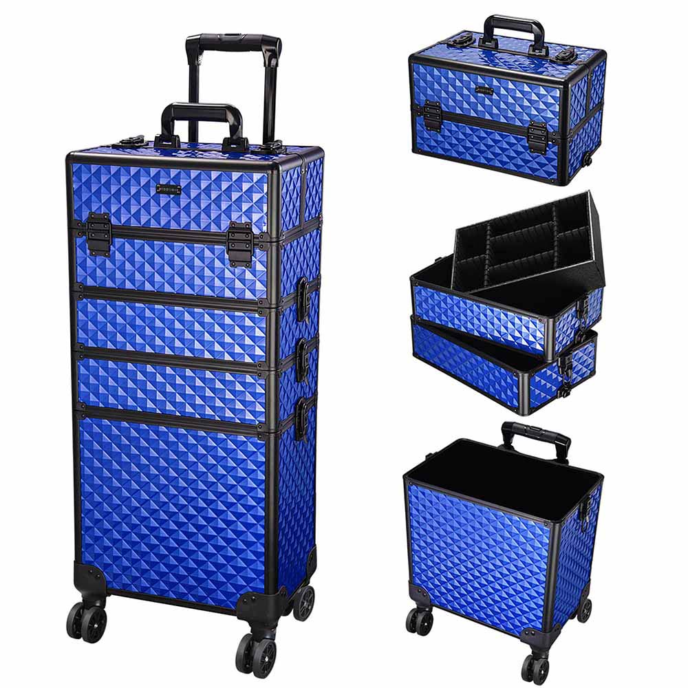 Byootique 4 in 1 Rolling Makeup Case 4-Wheel Blue