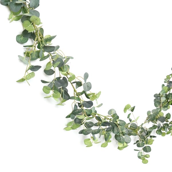 Set of 2 Frosted Green Artificial Eucalyptus Leaf Vine Hanging Plant Greenery Foliage Garland 6ft