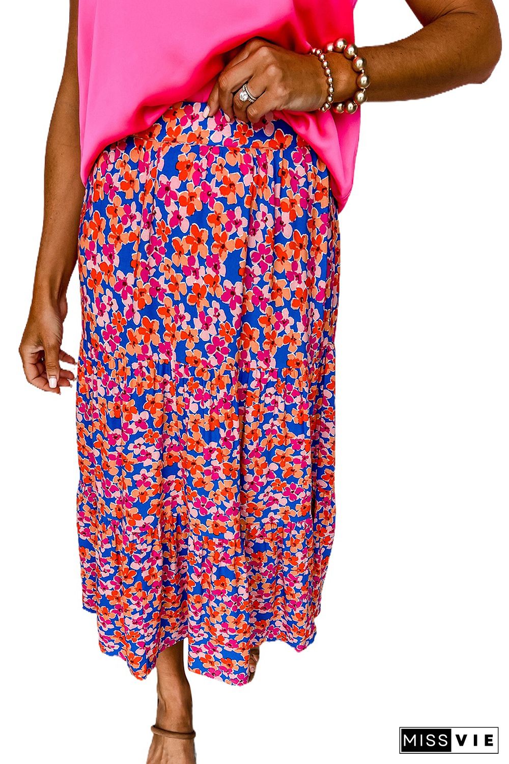 Multicolor Bohemian Floral Print High Waist Midi Skirt