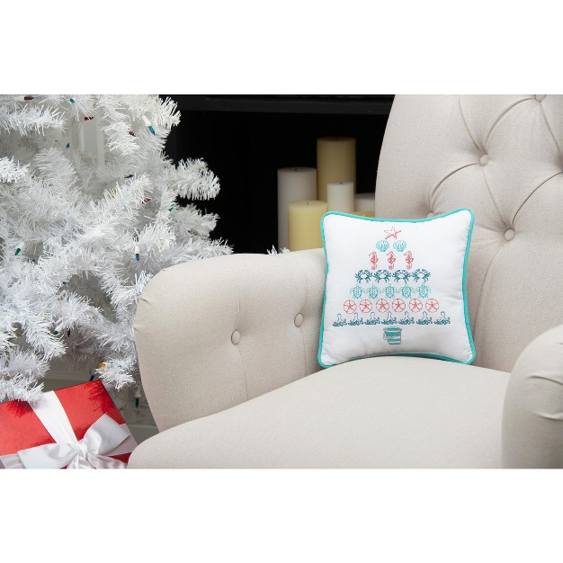 X 10 quot Coastal Tree Embroidered Christmas Holiday Throw Pillow