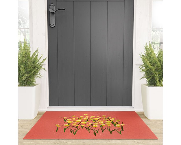 Joy Laforme Pansies In Gold And Coral Welcome Mat Society6