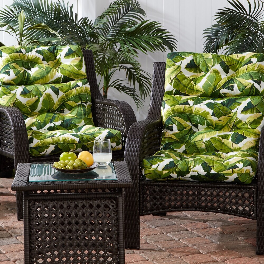 Diggs 3 section 22 inch x 44 inch Outdoor Palm Leaves High Back Chair Cushion (Set of 2) by Havenside Home   44l x 22w