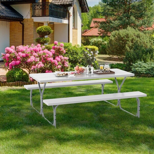 Costway 6 FT Picnic Table Bench Set Outdoor Dining Table and 2 Benches