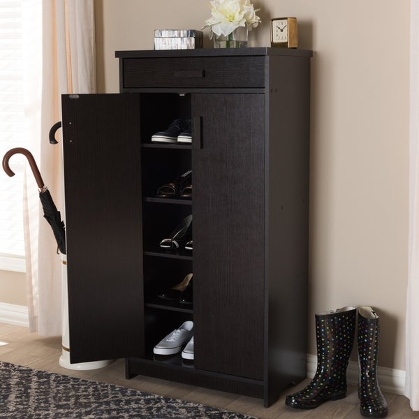 Contemporary Dark Brown Shoe Cabinet by Baxton Studio - - 22580565