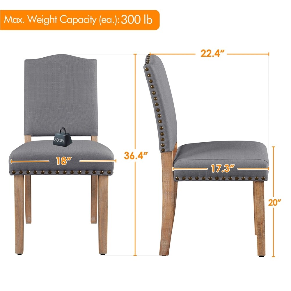 Yaheetech 2PCS Dining Chairs Upholstered Kitchen Chairs with Nailhead Trim   18″ L × 22.5″ W × 36.5″ H