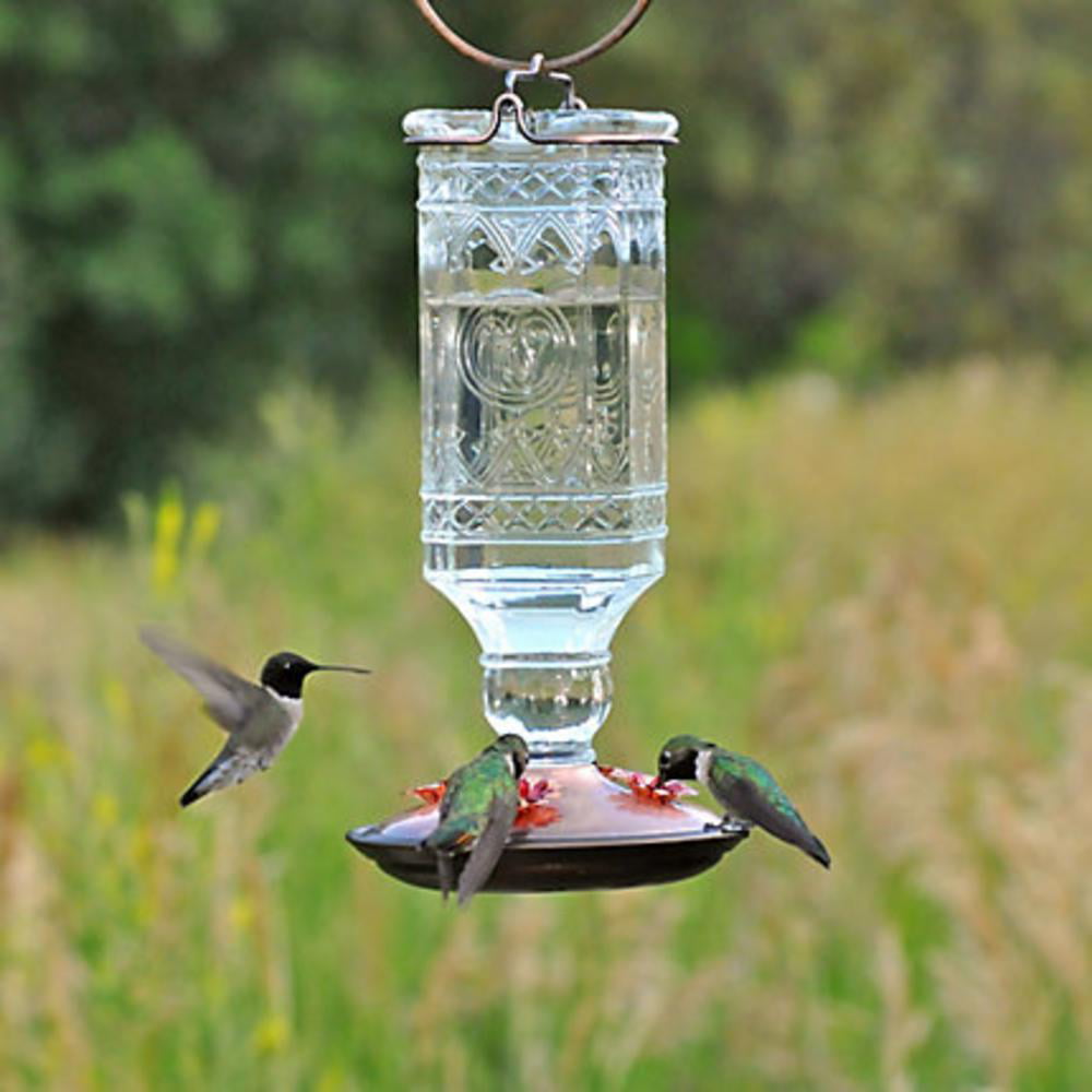 Perky-Pet 24 oz Clear Square Antique Bottle Glass Hummingbird Feeder