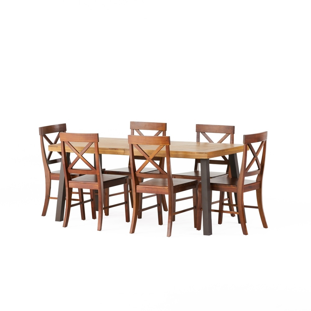 Waldron Acacia Wood and Iron 7 Piece Dining Set by Christopher Knight Home