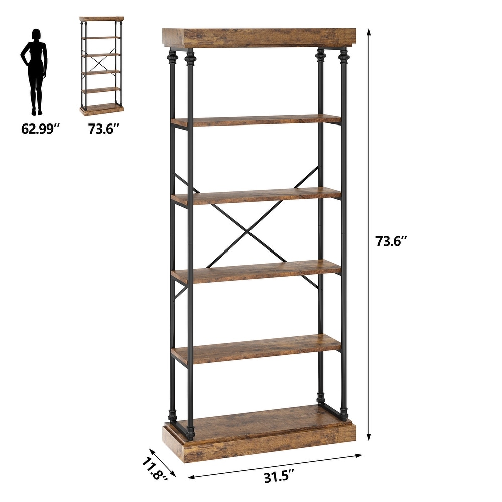 Vintage 6 Tier Wood Bookshelves Large Brown/ Grey Display Rack   11.8\