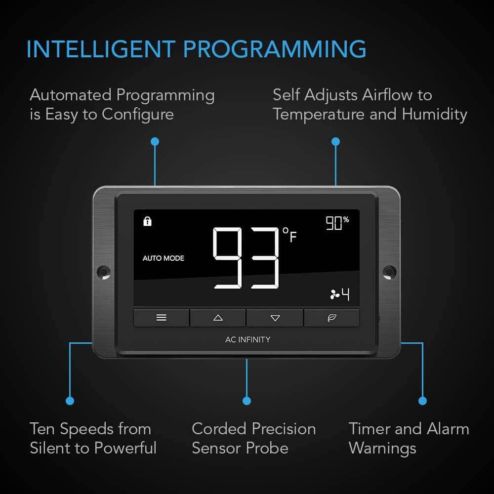 AC Infinity Airlift T12 830 CFM 12 in Indoor Wall Mount Shutter Exhaust Fan with Temperature Humidity Controller