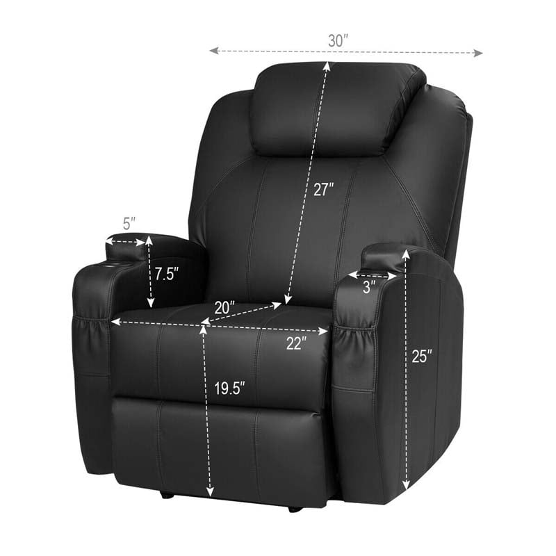 Heated Power Lift Recliner, Elderly Lift Chair, Leather Massage Recliner Sofa with 8 Vibrating Massage Nodes, 3 Side Pockets, 2 Cup Holders